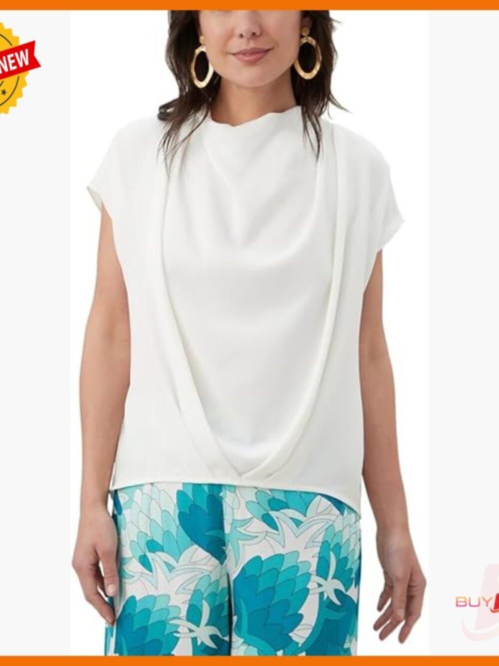 Cowl Neck Blouse Short Sleeve Pull On Regular Fit Rayon Spandex